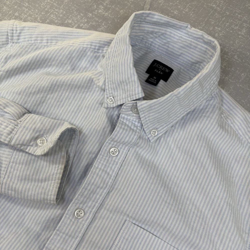 J.CREW Men's Button Down White Powder Blue Stripe Flex M